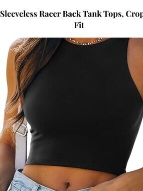 REORIA Women Sexy Sleeveless High Neck Racerback Cropped Tank Top, Black, M